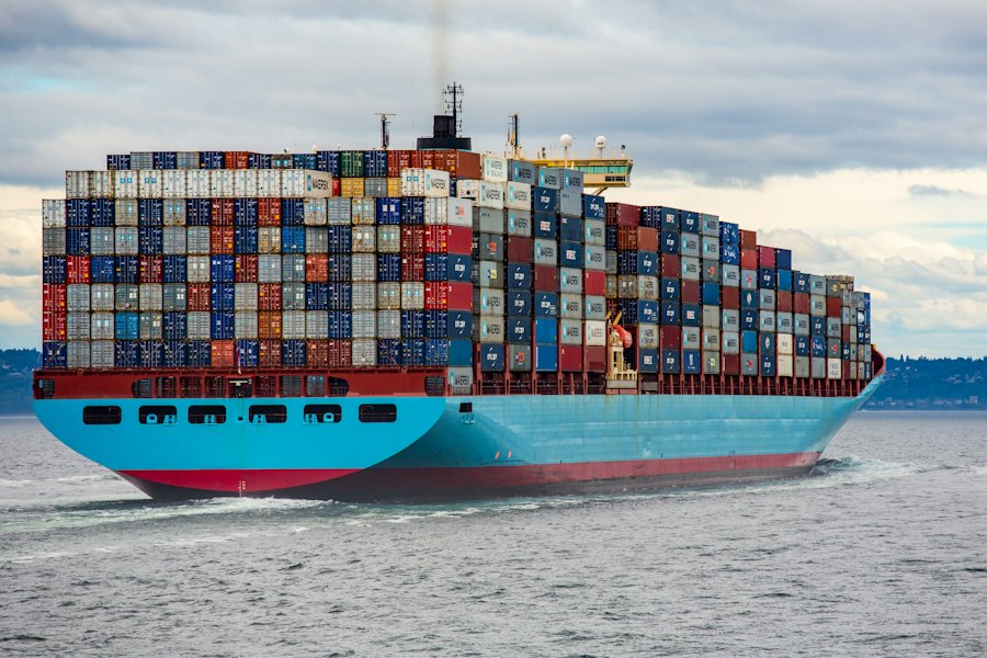 Container ship on the open sea